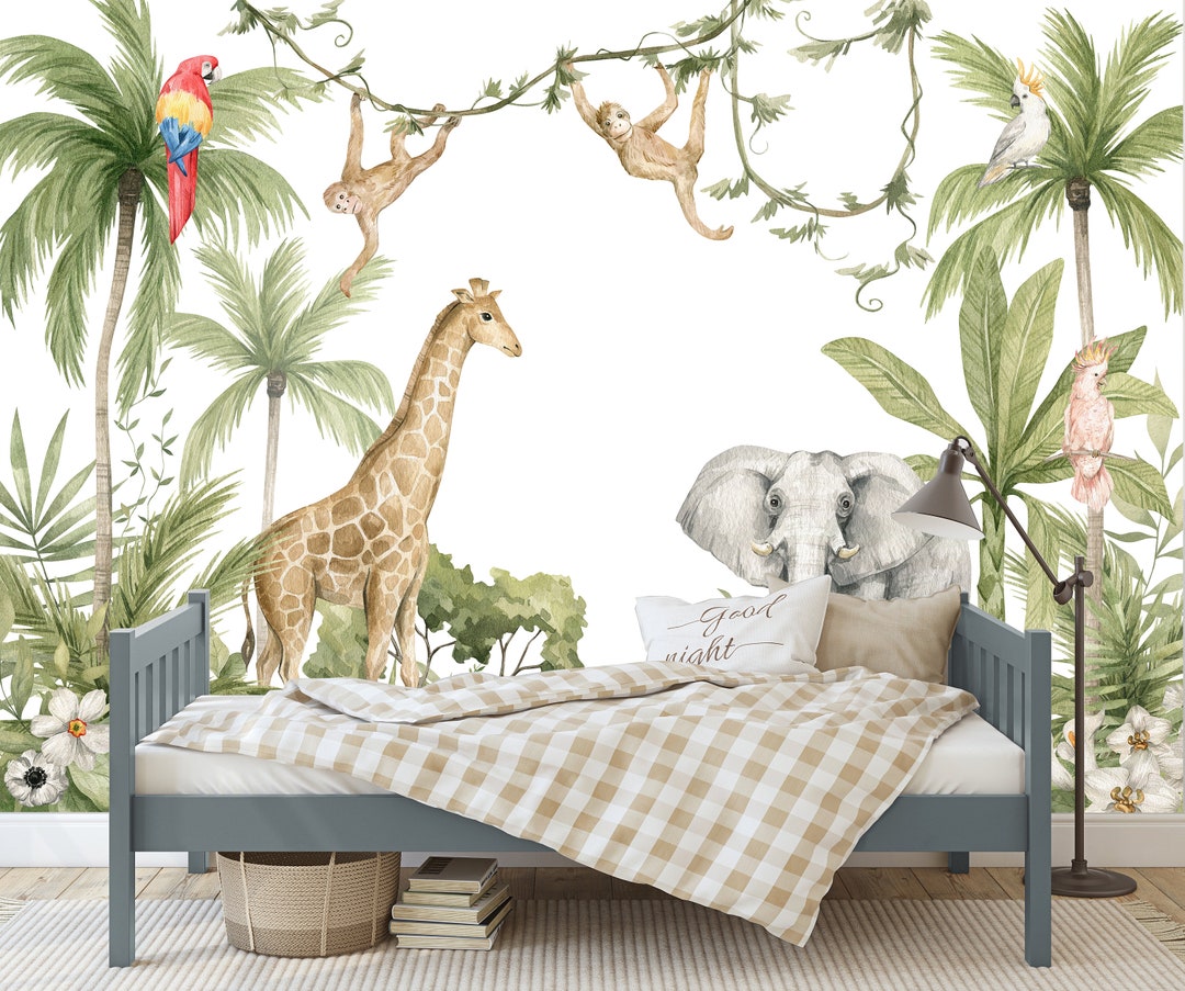 Jungle Animals Removable Peel and Stick Wallpaper, Nursery Safari ...