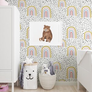 Carta da parati arcobaleno e pois, carta da parati arcobaleno per bambini, murale a pois, carta da parati rimovibile, carta da parati staccabile e attaccabile, arte per bambini