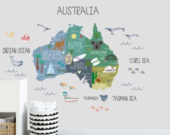 Australia Map Decal, Nursery Wall Decal, Kid Room Wall Sticker, Australia Map Sticker, Educational Map Decal, For Kid Rooms