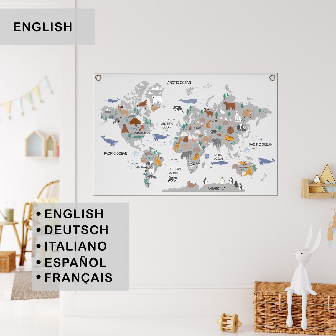 World Map Wall Hanging Nursery World Map Kid Room World Map Etsy