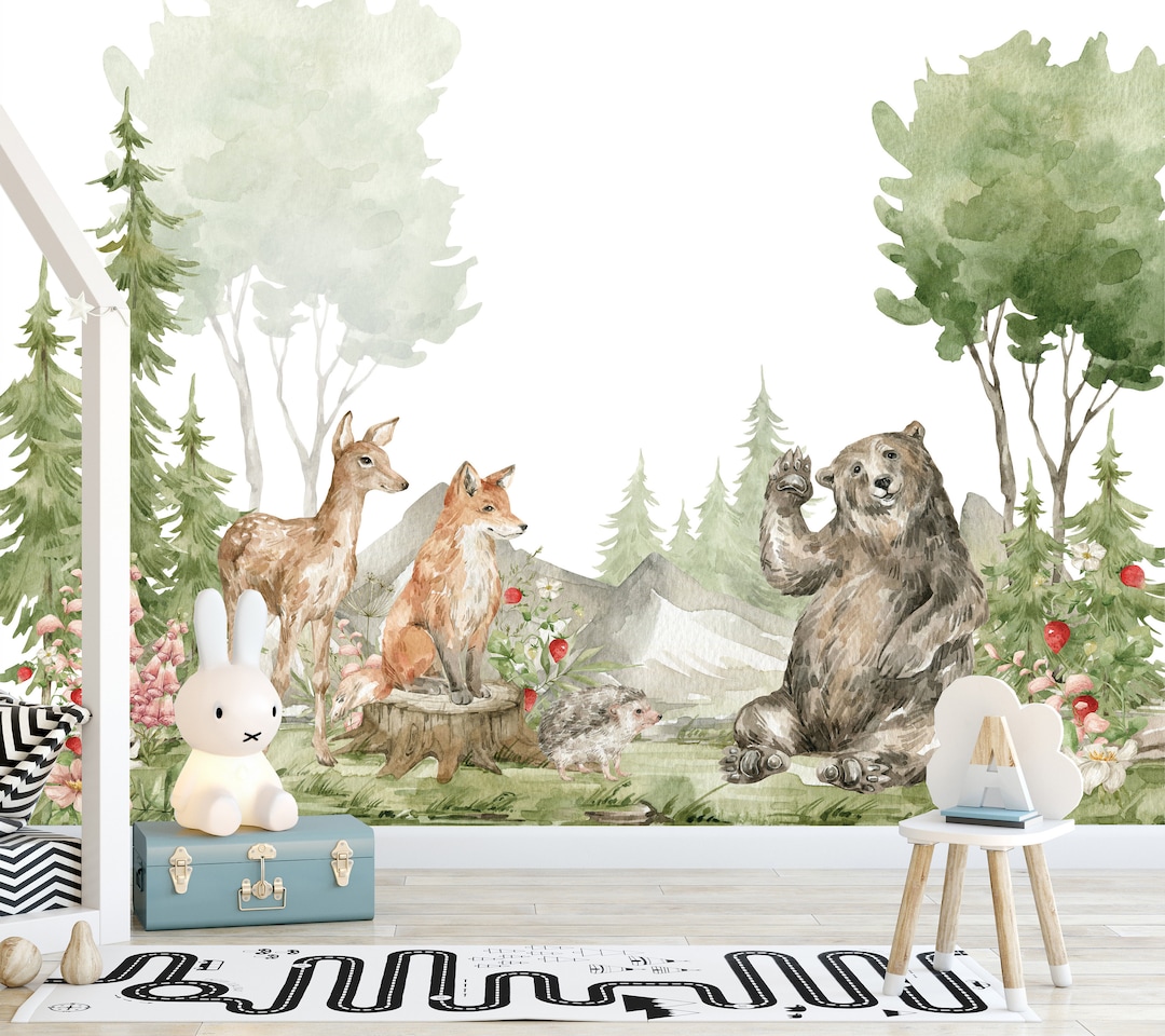 Forest Animal Removable Wallpaper, Peel and Stick Wallpaper, Nursery