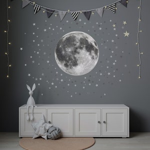 Big Moon and Stars Peel and Stick Wall Decal, Nursery Moon Sticker ...