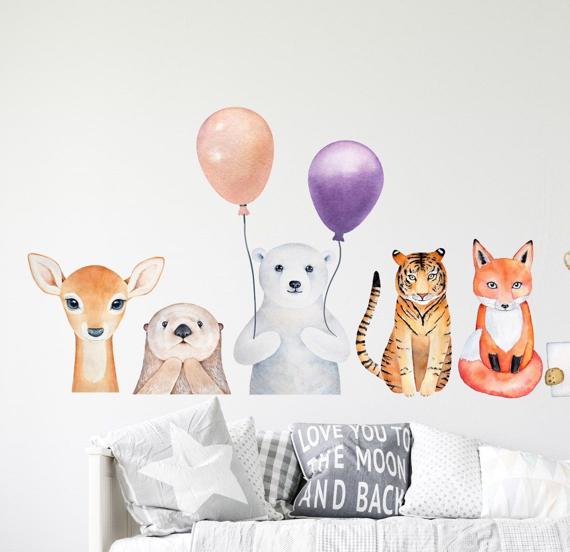 Watercolor Animals Wall Decal Nursery Animal Wall Decal Kid Etsy