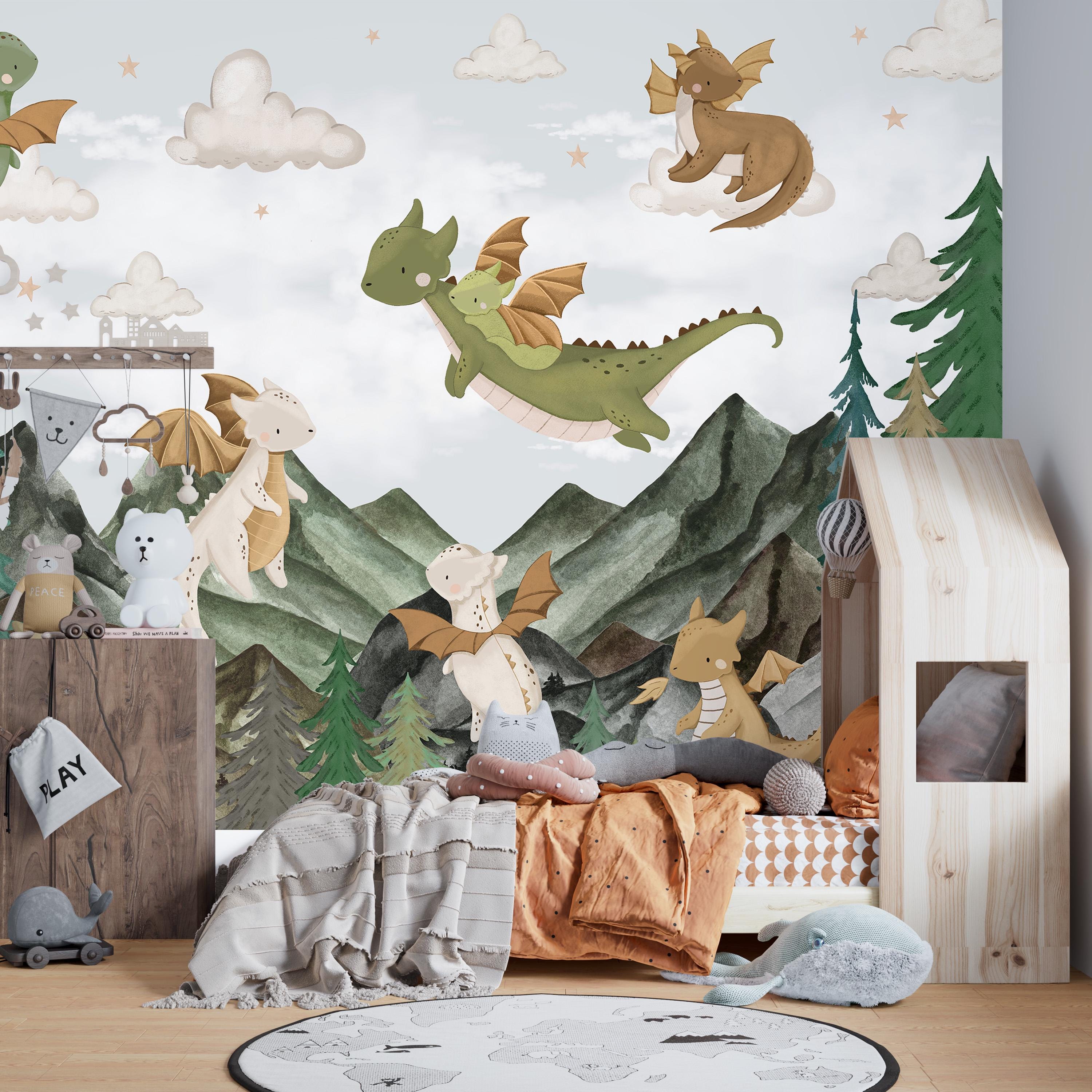 Nursery Dragon Wallpaper, Peel and Stick Dragon Wall Mural, Kids Dragon ...