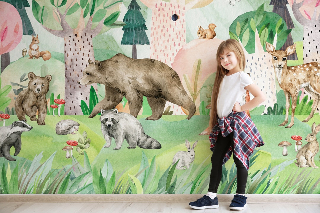 Forest Animals Nursery Wallpaper, Children's Forest Wall Mural ...