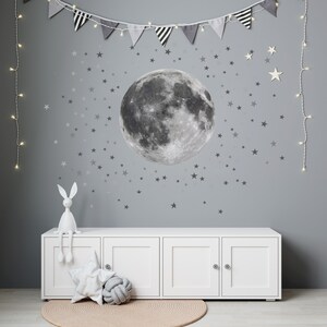 Big Moon and Stars Peel and Stick Wall Decal, Nursery Moon Sticker ...