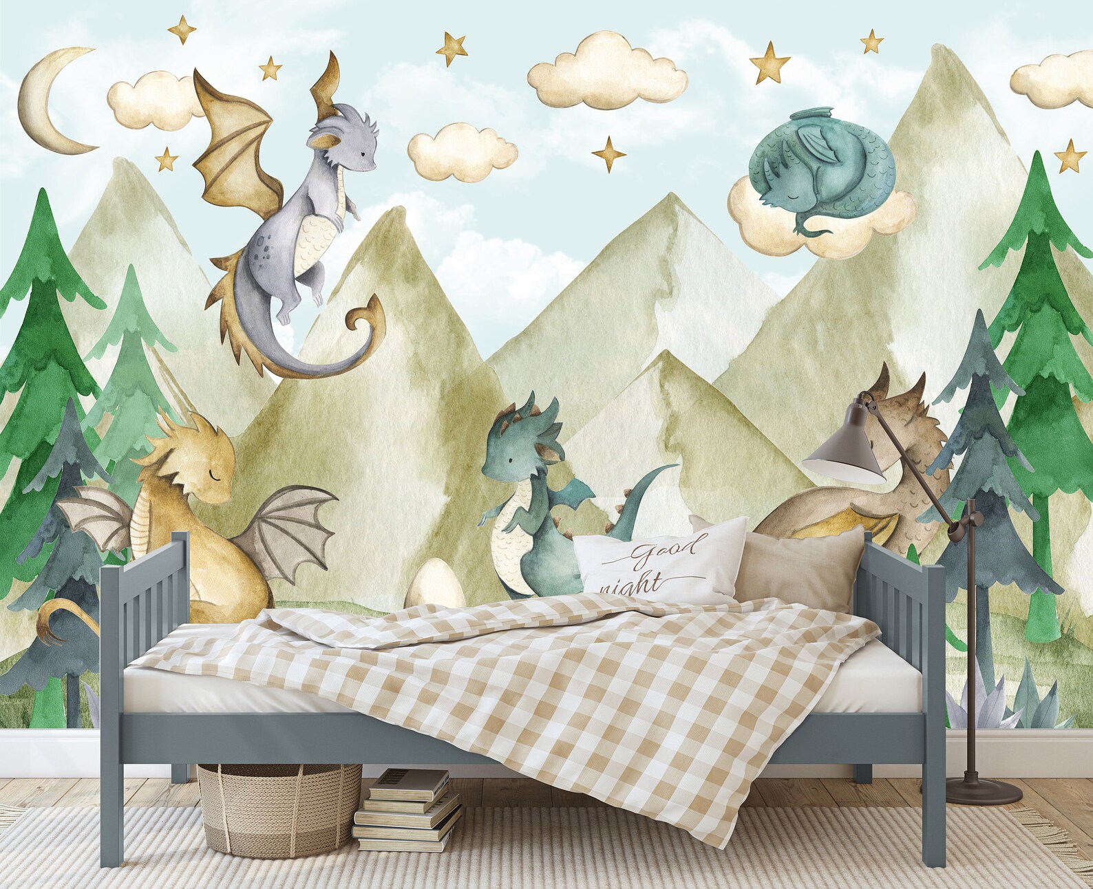 Watercolor Dragon Wallpaper, Nursery Dragon Wall Mural, Removable ...