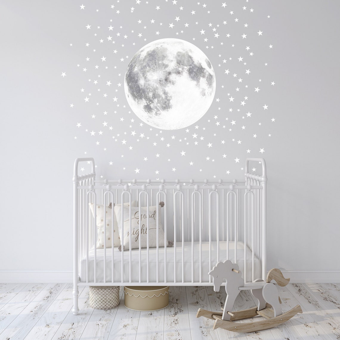 Pale Moon and Stars Wall Decal, Peel and Stick Sticker, Nursery Moon ...