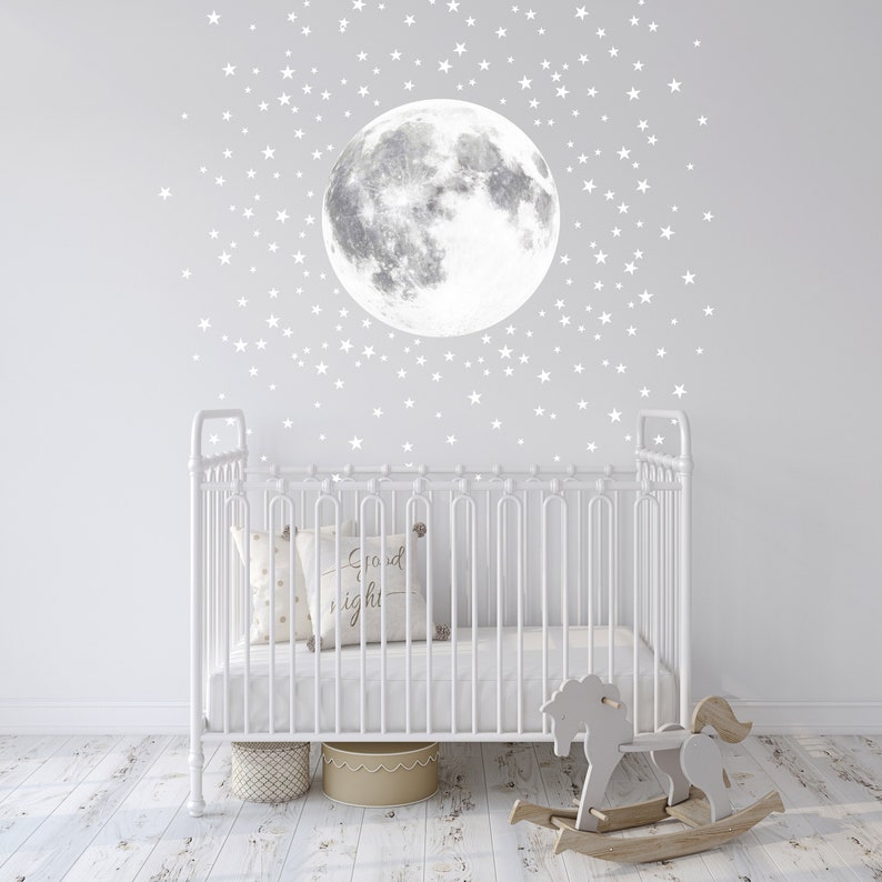 Pale Moon and Stars Wall Decal Peel and Stick Sticker Etsy