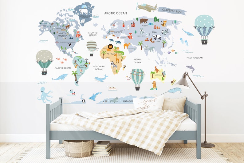 Magic World Map Decal World Map Wall Sticker Nursery Map Etsy