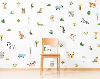 Safari Animals Jungle Kids Wall Decal, Nursery Jungle Sticker, Safari Animals Wall Decor, Nursery Decor, Kids Wall Art, Animal Decals