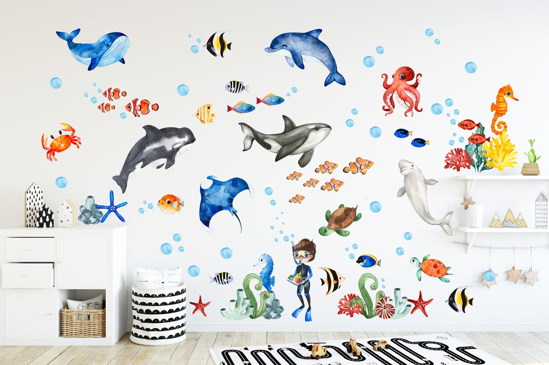 Ocean Animals Wall Decal, Nursery Undersea Wallsticker , Sea Animals