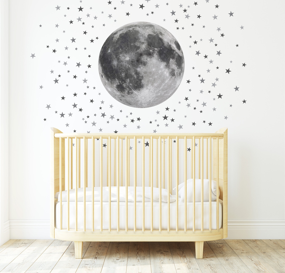 Big Moon and Stars Peel and Stick Wall Decal, Nursery Moon Sticker ...