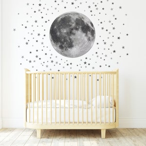 Big Moon and Stars Peel and Stick Wall Decal, Nursery Moon Sticker ...