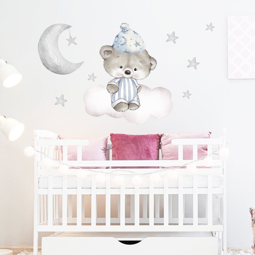 Sleeper Teddy Bear Decal, Nursery Bear Wall Decal, Boys Room Wall Decal