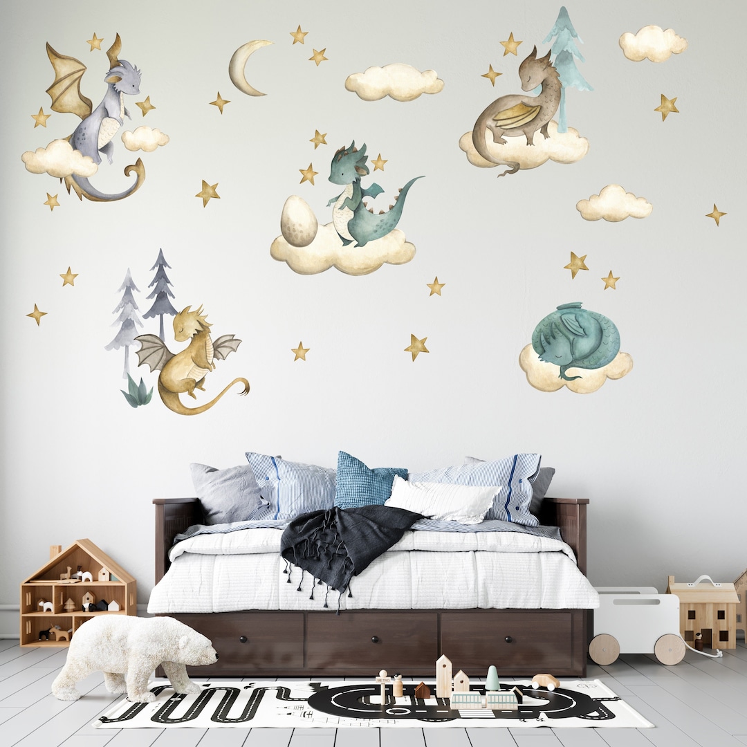 Dragon Wall Decal, Nursery Wall Decal, Watercolor Animals Wall Sticker