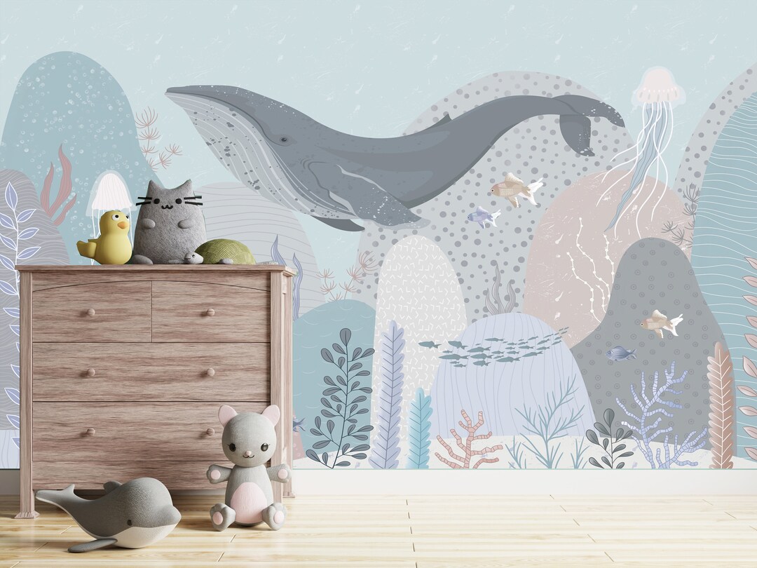 Ocean Life Wallpaper, Nursery Under the Sea Wall Mural, Sea Animal