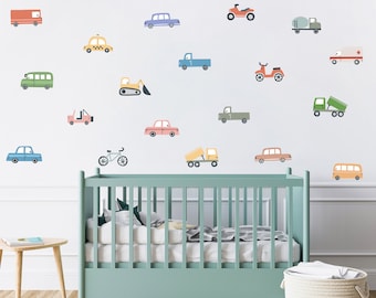 Kids Transport Wall Decal, Cute Vehicle Wall Sticker,  Nursery Boys Cars Wall Decal, Little Construction Wall Decals, Nursery Wall Decal