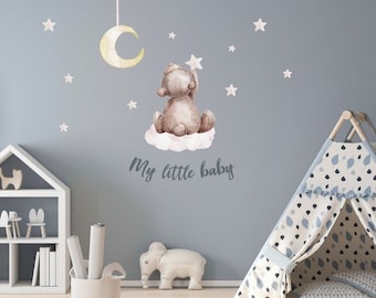 Tiny Teddy Bear Wall Decal, My little Baby Nursery Wall Decal, Moon and Stars Wall Decal, Nursery Wall Decal, Bear Wall Decal