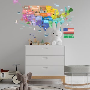 USA City Name Wall Decal, Kids Map Wall Decal, Nursery Map Wall Sticker, Travel America Map Decal, Kid Room Map Decal, Map Wall Art image 4