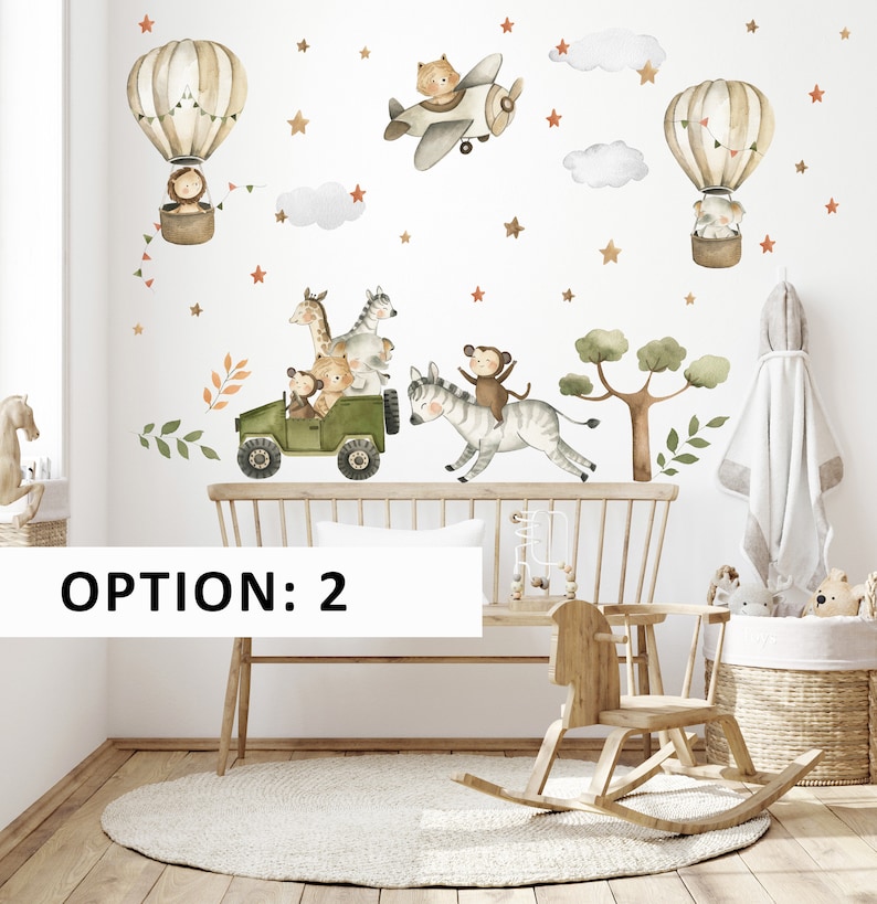 Children's Room Wall Decal, Safari Giraffe Lion Elephant Tiger Zebra ...