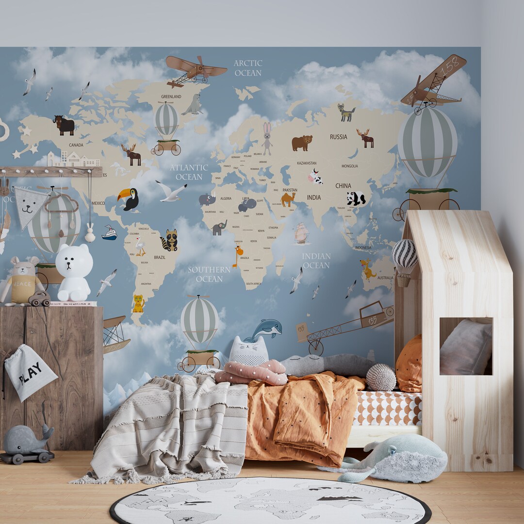 Map of the World Wallpaper, World Map Wall Mural, Animal World Map