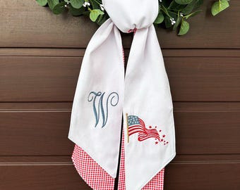 Custom Embroidered Patriotic Wreath Sash: USA Flag Decor