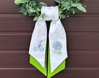 Embroidered Monogram Wreath Sash: Personalized Spring Door Decor