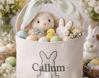 Personalized Easter Basket, Custom Name Bunny Applique, Kids Easter Gift