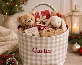 Baby Gift Basket, Baby First Christmas Gift, Personalized Christmas Basket for Kids, Custom Name Holiday Basket, Baby Christmas Gift