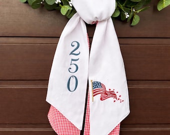 250th Anniversary Decor Wreath Sash – Red White and Blue USA Flag Decor, Fourth of July, Ideal for Memorial Day and Independence Day