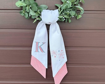 Custom Embroidered Patriotic Wreath Sash: USA Flag Door Decor