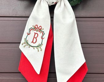 Personalized Christmas Wreath Sash, Custom Embroidered Holiday Bow, Front Door Decor, Elegant Christmas Gift