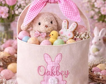 Personalized Kids Easter Basket - Custom Bunny Applique, Monogrammed