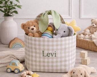 Personalized Toy Storage Basket with Name, Baby Shower Gift, Custom Embroidered Nursery Organizer, Kids Storage Bin