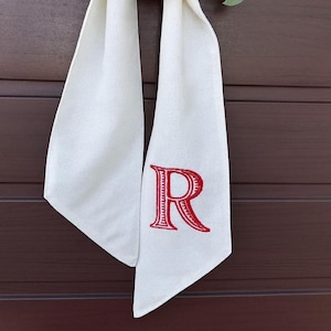 Christmas Wreath Sash | Personalized Linen Wreath Bow with Embroidered Monogram | Holiday Door Decor | Custom Christmas Gift for Home