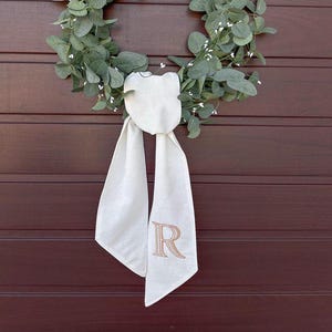 Linen Wreath Sash - Personalized Linen Wreath Sash – Embroidered Monogram Sash for Wedding, Baby Shower, or Holiday Decor