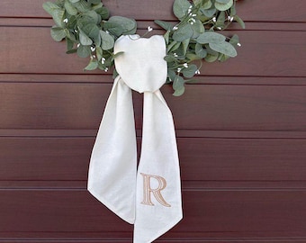 Fascia per ghirlanda in lino - Fascia per ghirlanda in lino personalizzata - Fascia con monogramma ricamato per decorazioni per matrimoni, baby shower o feste