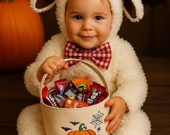 Wiaderko cukierków dla dzieci „Cukierek albo psikus” | Spersonalizowany koszyk na Halloween | Niestandardowa torba na słodycze z pająkiem