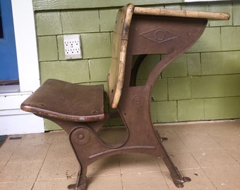 antique childrens desk with attached chair