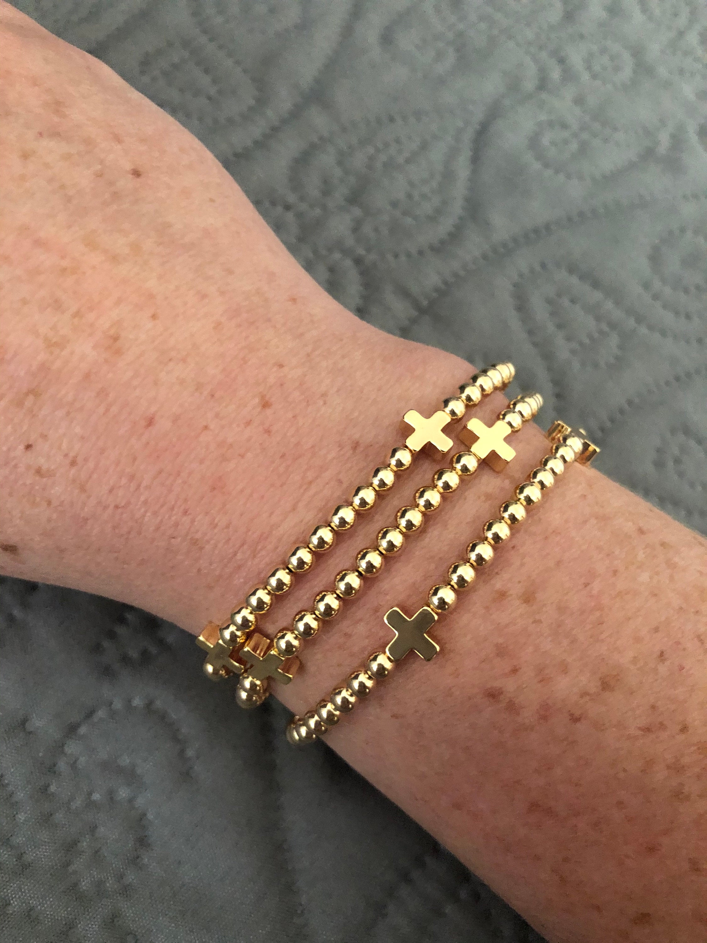 14k Gold Filled Gold Cross Bracelet Cross Bracelet Etsy