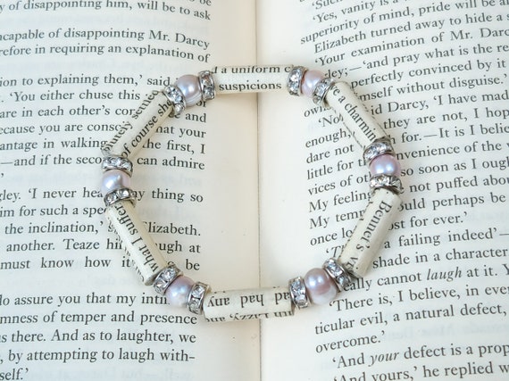 Pride and Prejudice Handmade Elastic Bracelet | Upcycled Paper Bead Jewelry | Classic Literature Accessory