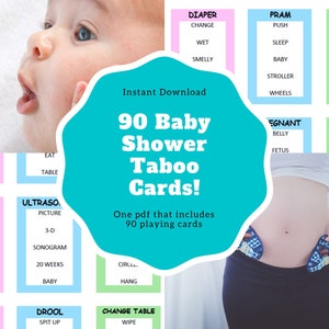 Printable Baby Shower Taboo Game Cards - Instant Download Game for Gender Reveal, Baby Sprinkle - PDF