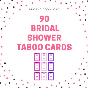 Printable Bridal Shower Taboo Game Cards!  90 Cards - Instant Download!  Game for Wedding Bridal Party – PDF