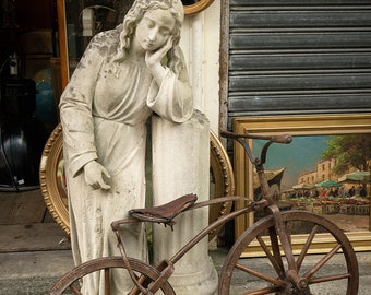Paris, Vintage Poster, Street scene, Bicycle Wall Art, Romantic scene, Sculpture