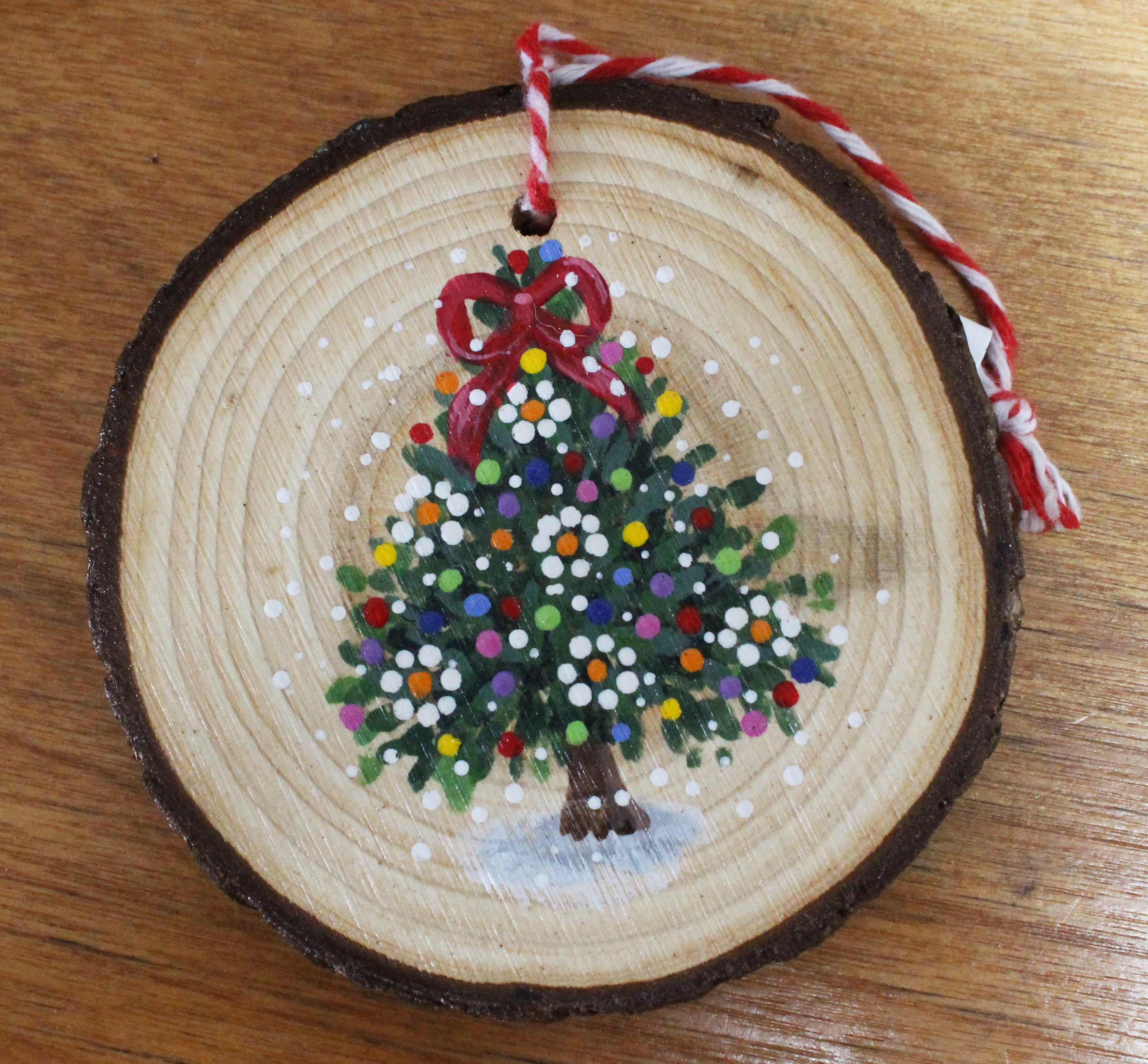 Ornament Hand Painted Wood Slice Christmas Tree FREE SHIPPING - Etsy