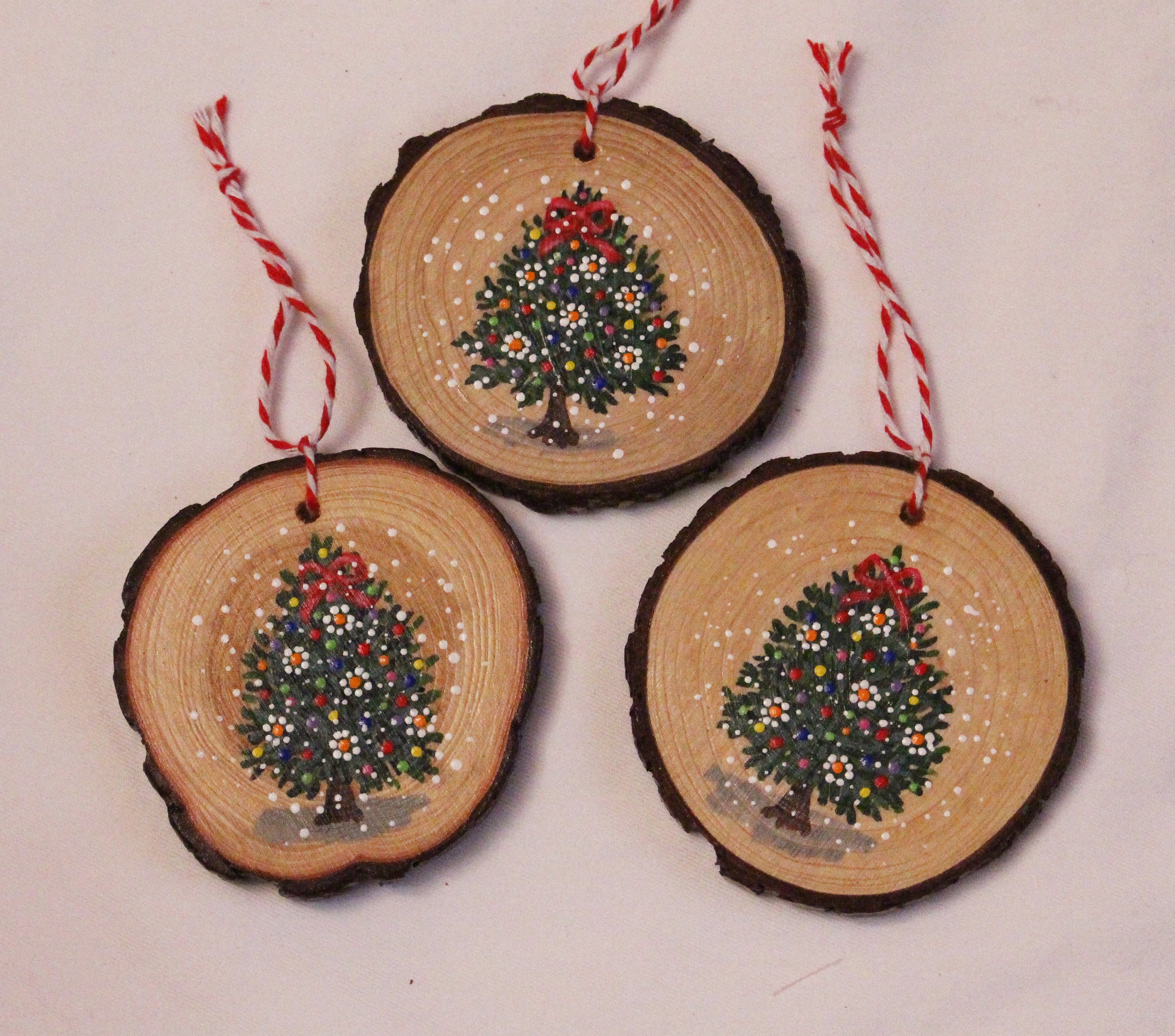 Holiday Tree Hand Painted Wood Round Ornament  Etsy Australia