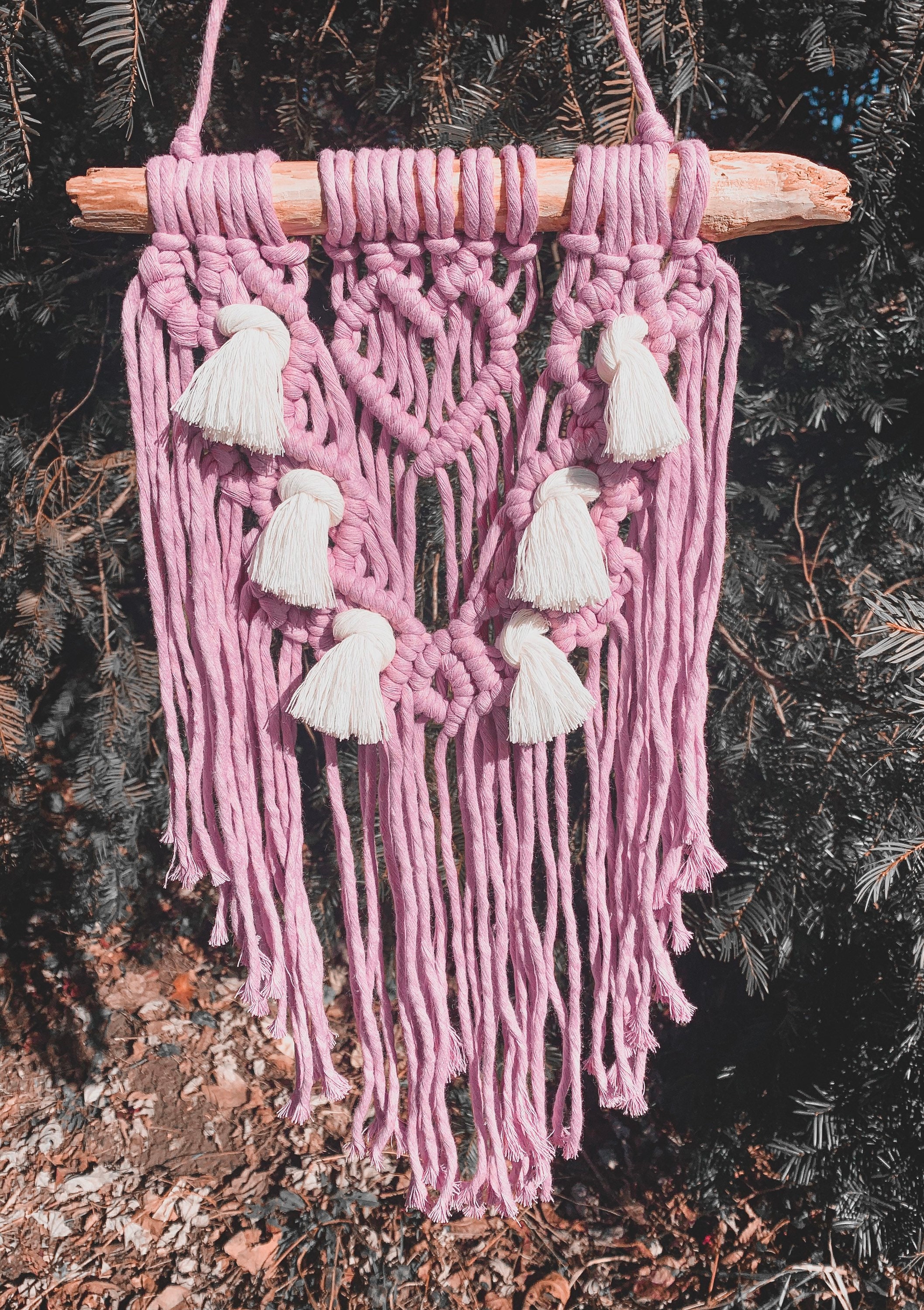 Heart Accent Macramé Wall Hanging/ Pink Wall Hanging/ Pink Etsy