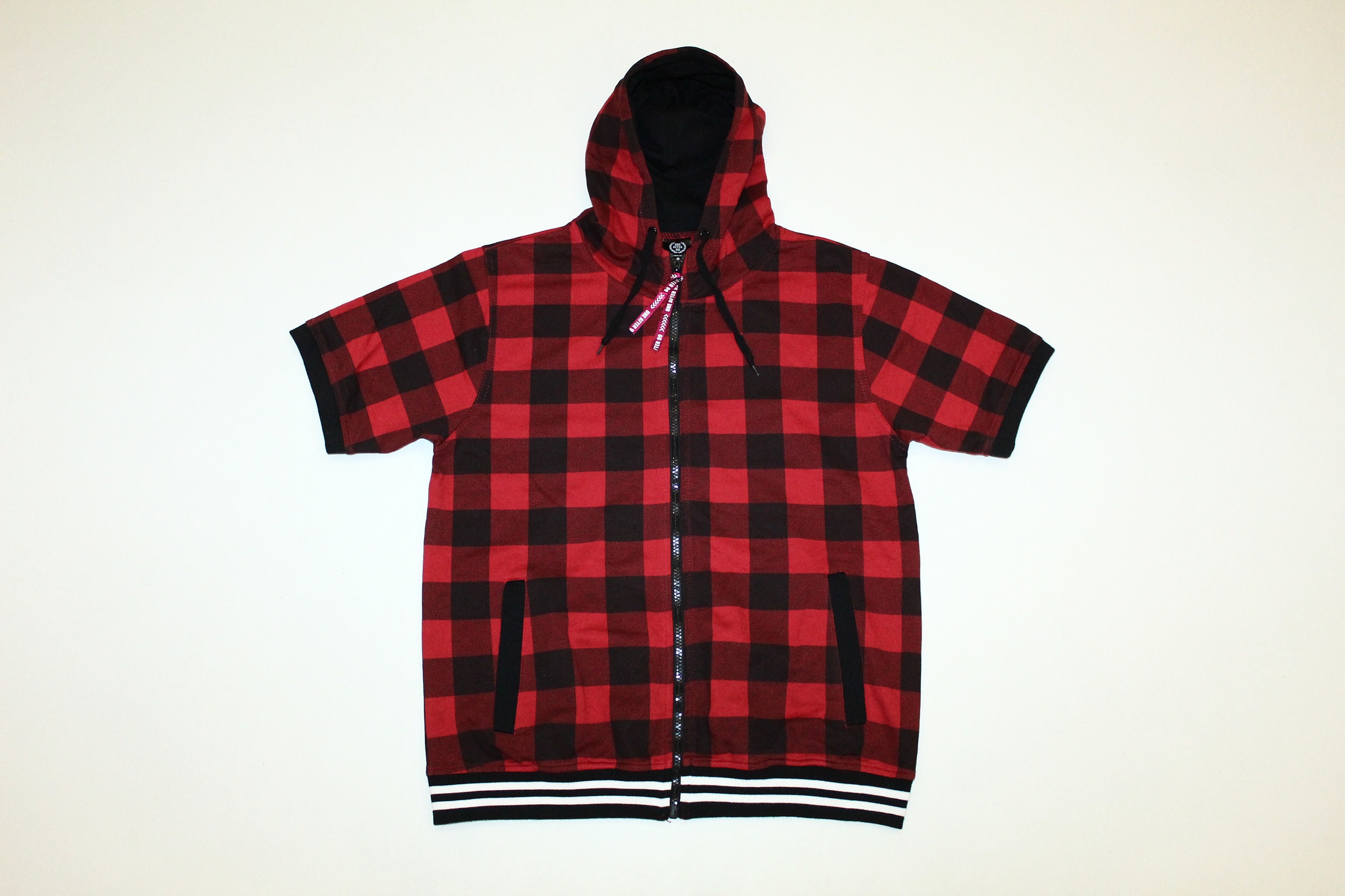 RARE Hybrid Japan One After 99 Plaid Check S/S Punk Hoodie 