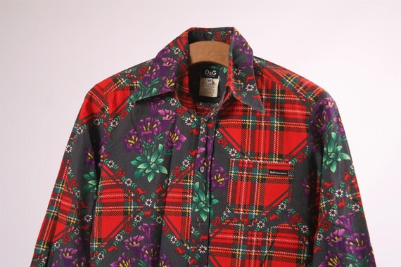 Dolce \u0026 Gabbana Plaid Check Luxury Floral Flannel Shirt